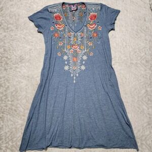Johnny Was Women's Drape embroidered tunic dress Size S Blue Bohemian Beachy